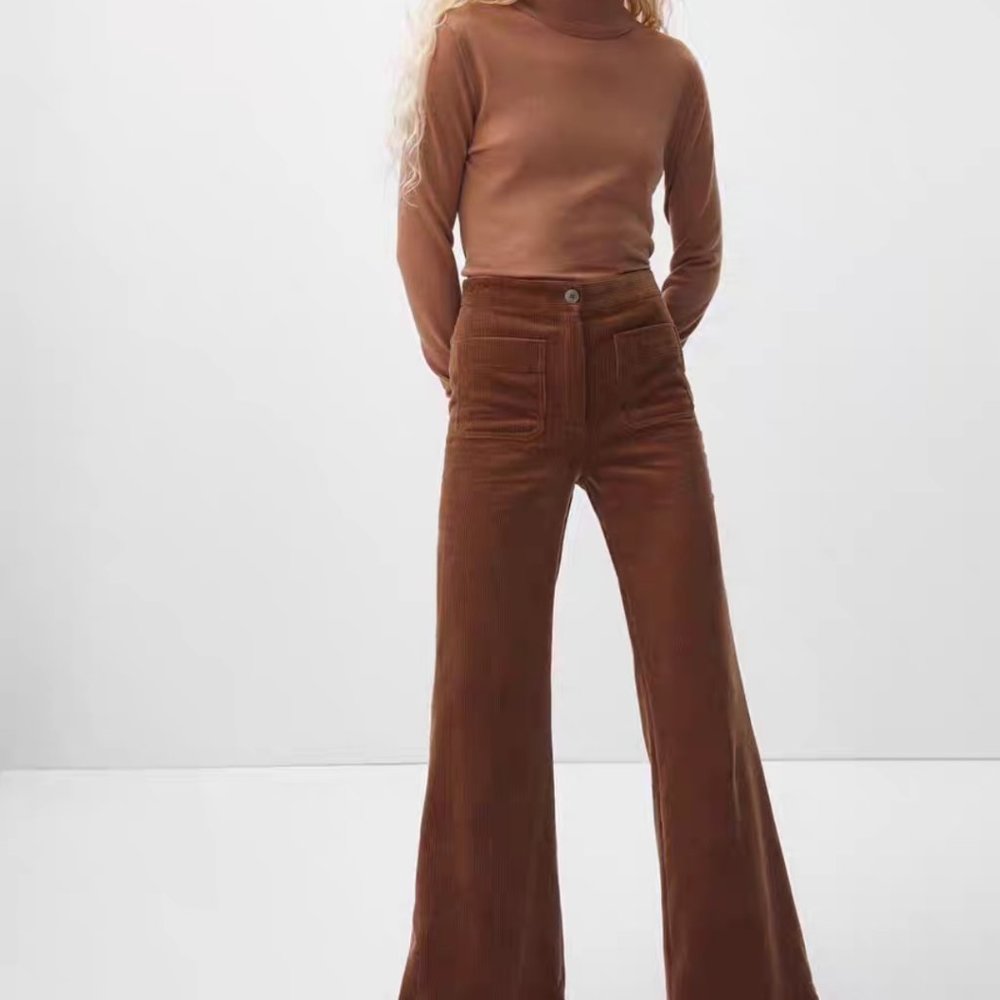 Massimo Dutti SHERIDAN BELL-BOTTOM PANT | CORDUROY High-Rise Stretch Denim